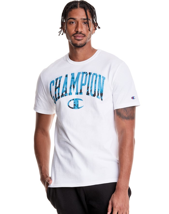 Champion Herre T-Shirts Hvide - Heritage Galaxy Dye Arch Logo - Danmark RMY-236891